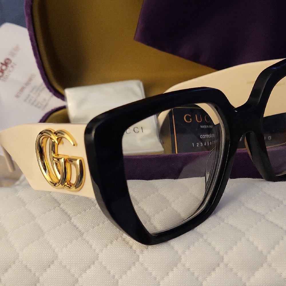 Gucci Black Front with Cream Temples GG Logo Square Glasses Frames Only